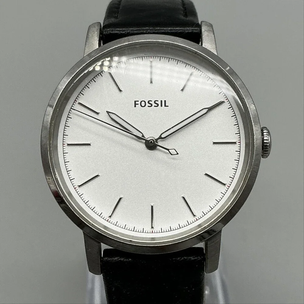 Fossil ES4186 Neely Womens Watch 33mm Silver Tone Black Leather New Battery